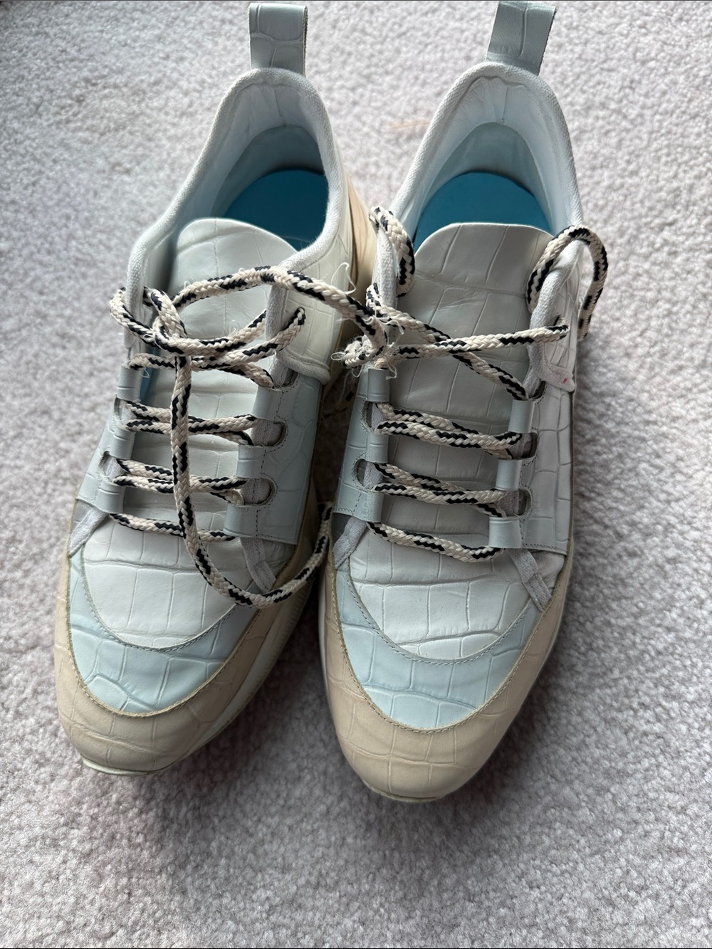 Freda Salvador Light Blue and Cream Croc-Embossed Low-Top Sneakers